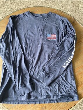Vineyard Vines Navy Long-Sleeve Pocket Tee with Flag Graphic